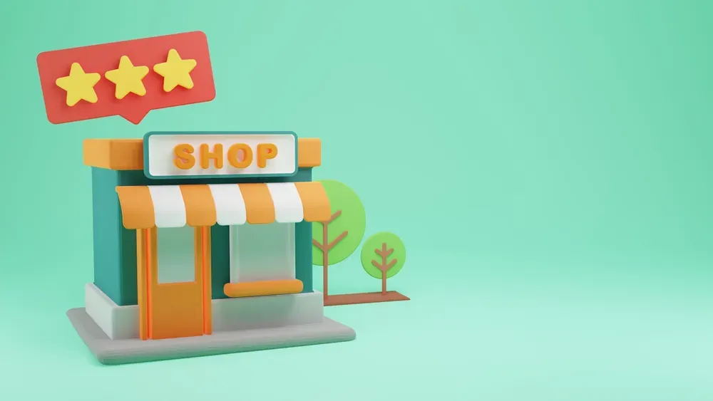 Une petite boutique miniature sur fond vert