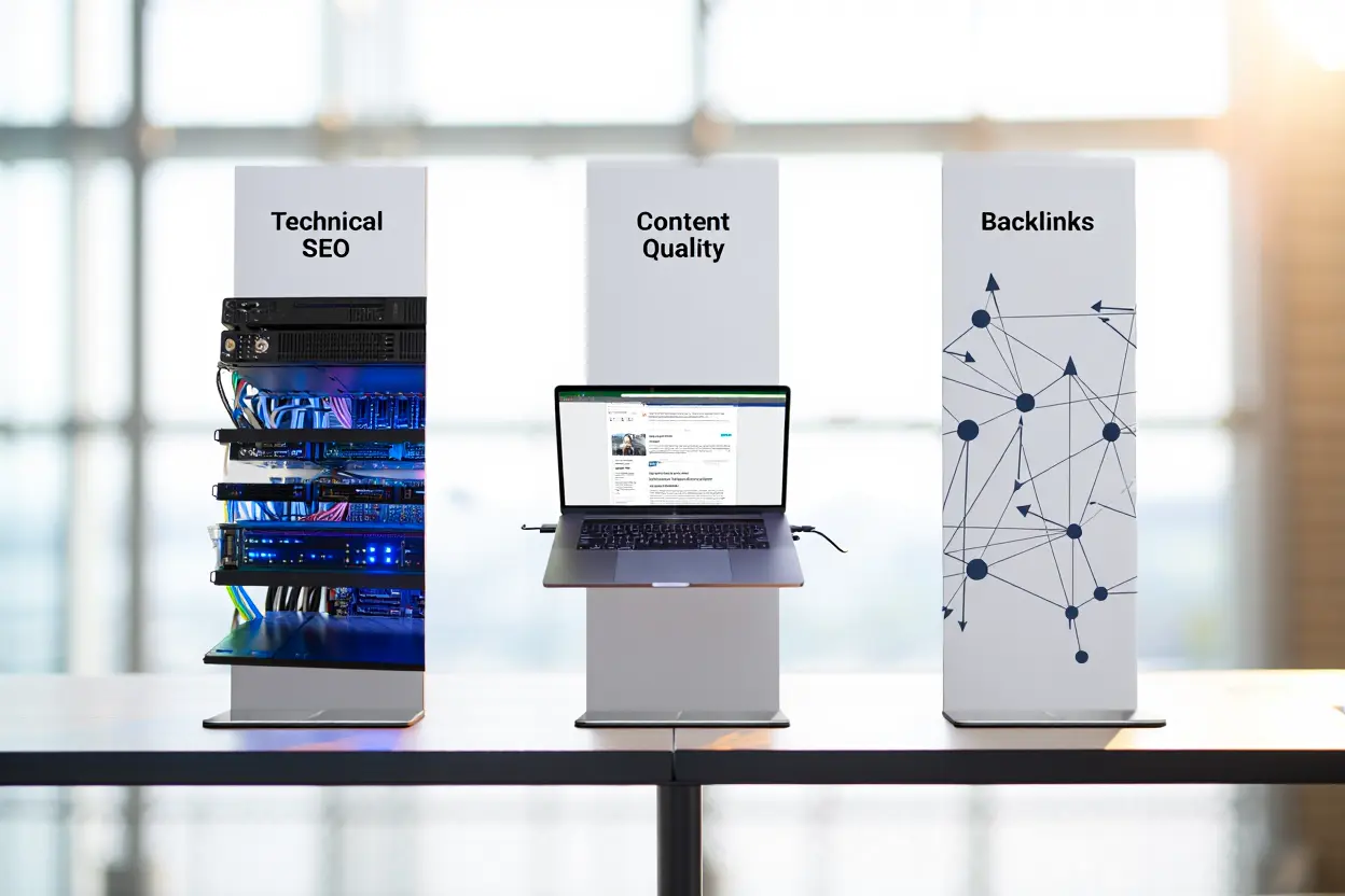 Les trois piliers du SEO représentés visuellement