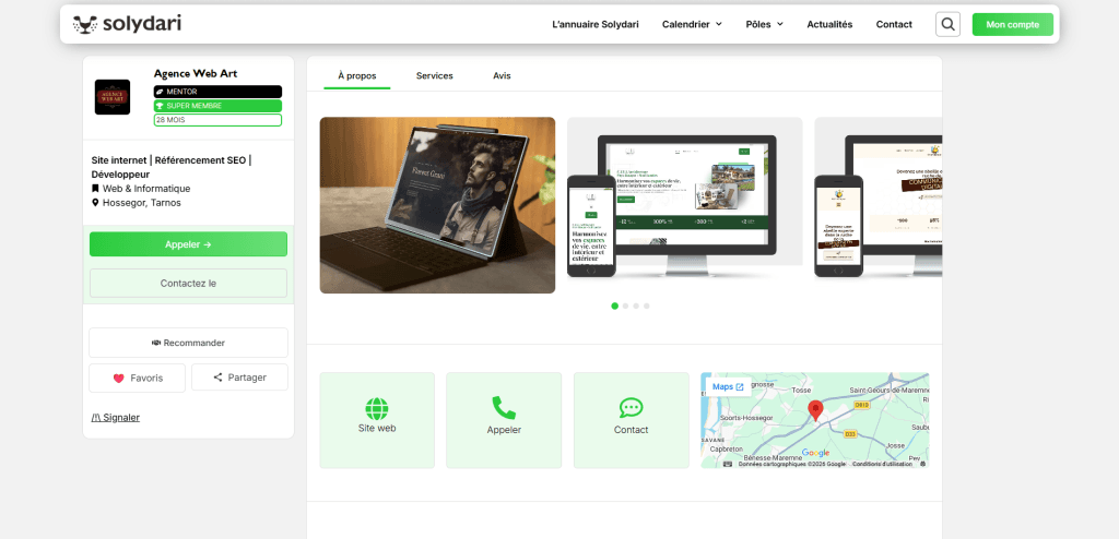 haut des fiches entreprises